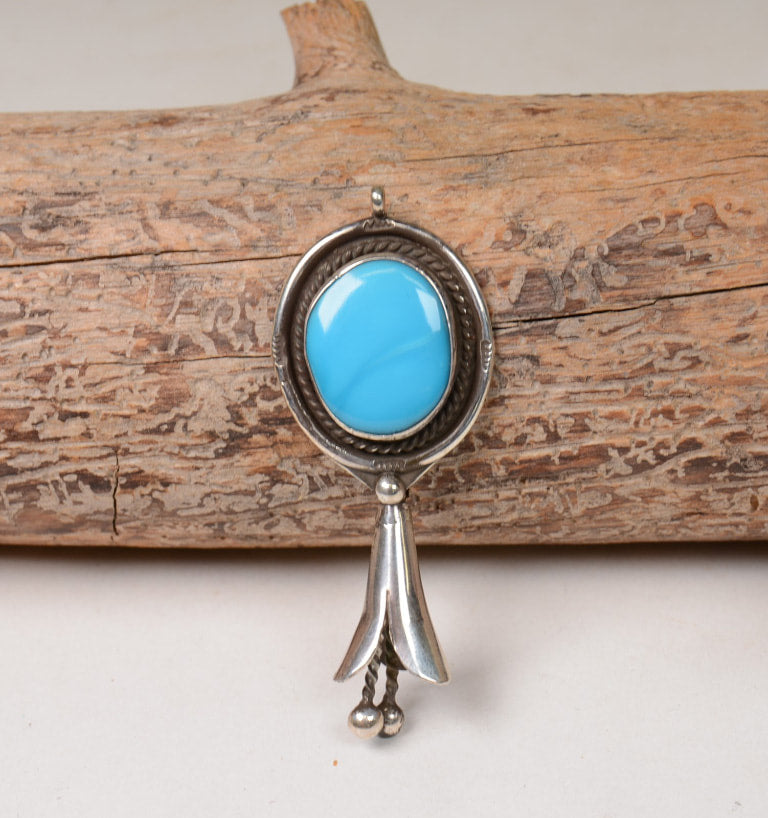 Navajo Sterling and Turquoise Pendant - Squash Blossom