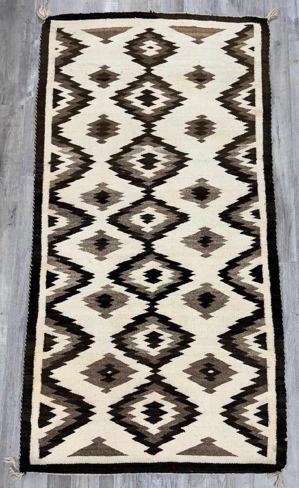 Navajo Rug with Natural wool tones: Storm Cloud Motif