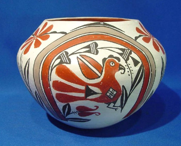 Acoma Pueblo Parrot Rainbow Olla Pottery By Santana Antonio