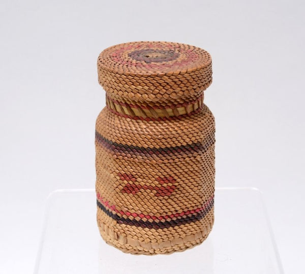 Makah Basket over Glass Octagon Shape Bottle with Lid