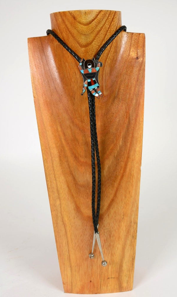 Zuni Pueblo Bolo with Inlaid Stone Buffalo Dancer