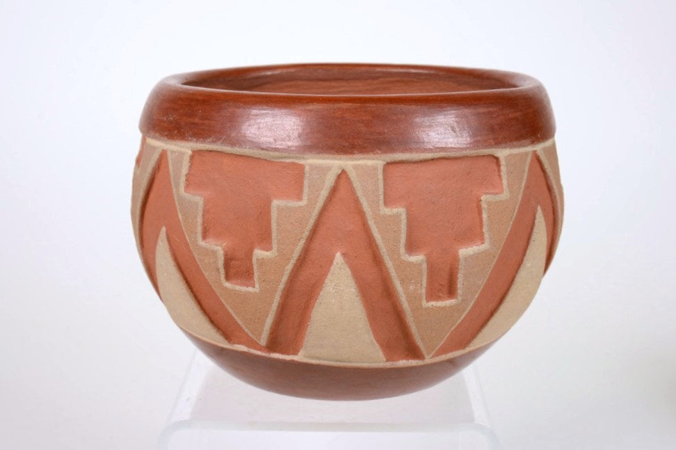 San Juan Pueblo Carved Redware Pottery By Tomasita Montoya