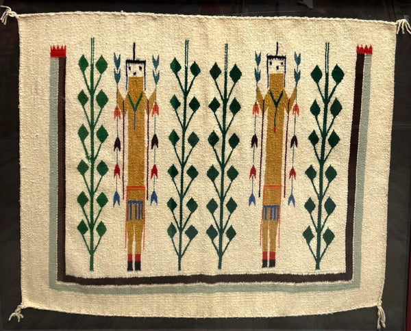 Navajo Yei White Field Framed Rug