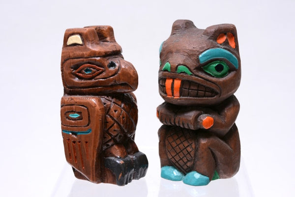 Two Totem Poles by Kiana of Alaska; NW Coastal Woodcarving