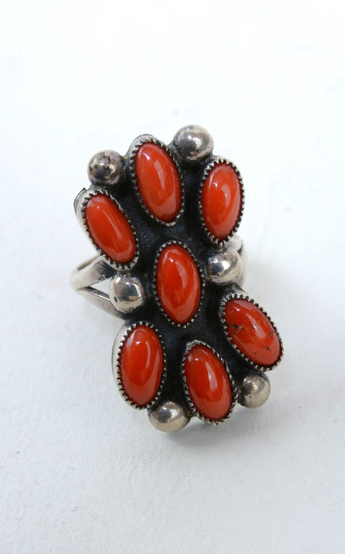 Navajo Ring Coral flower Size 5 3/4