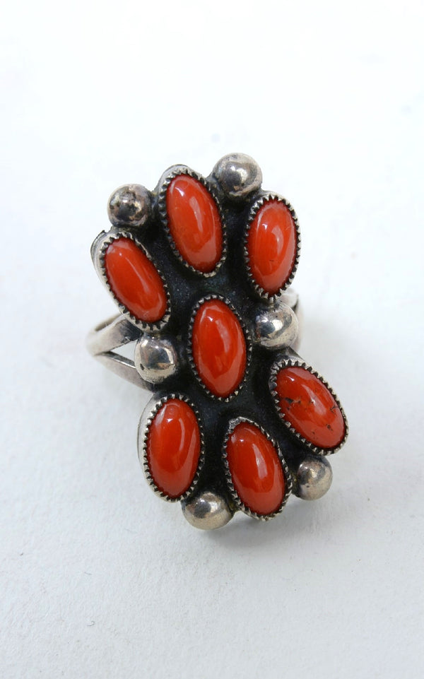 Navajo Ring Coral flower Size 5 3/4