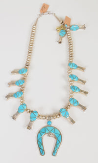 Navajo inlay Squash Blossom Necklace and Earrings SET