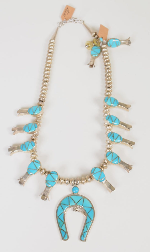 Navajo inlay Squash Blossom Necklace and Earrings SET