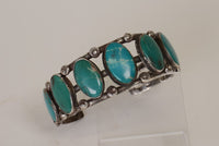 Larger Navajo Sterling Silver Cuff Bracelet with 7 Turquoise Settings