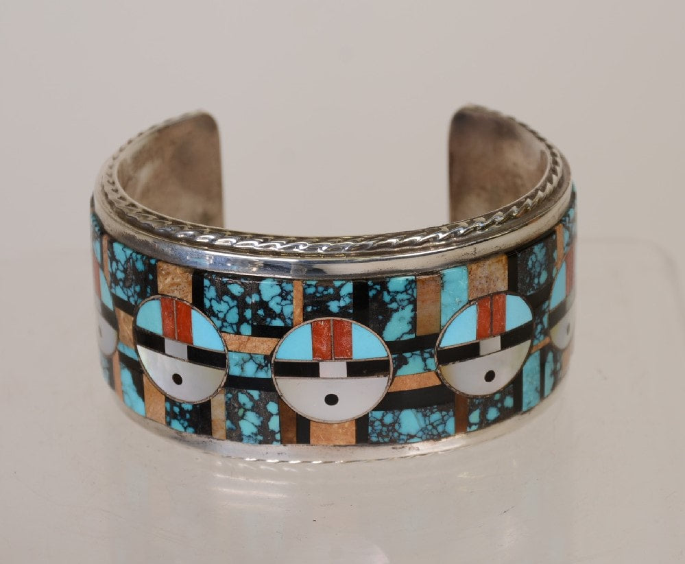 Navajo Sunface Inlay Bracelet by Gilbert Calavaza