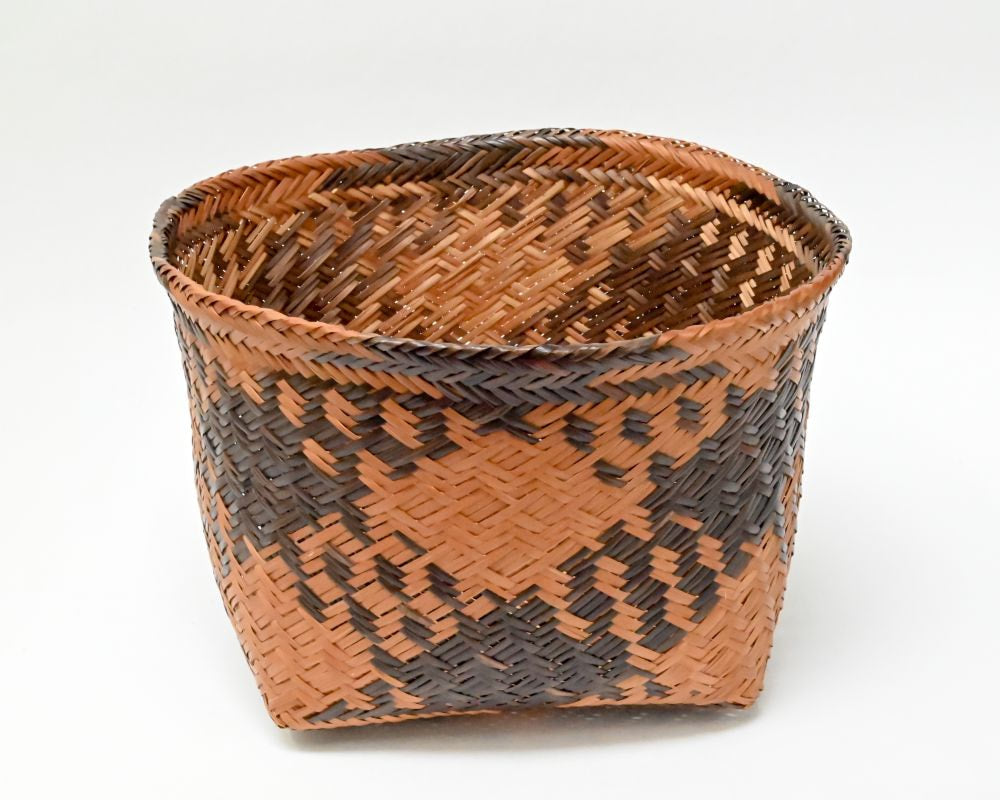 Antique Chitimacha Gathering Basket of Dyed and Plaited River Cane