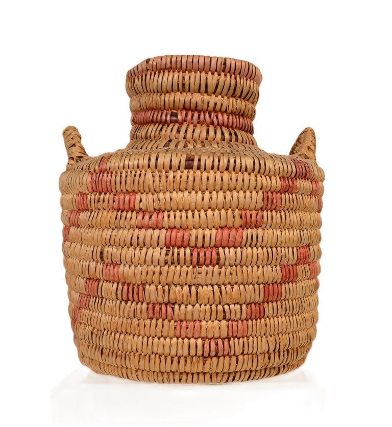 Antique Jicarilla Coiled Willow Basket Jar with lugs