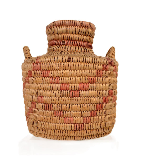 Antique Jicarilla Coiled Willow Basket Jar with lugs