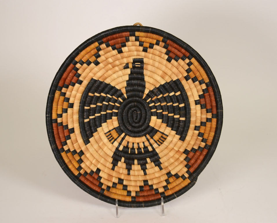 Hopi Coiled Basket Tray Eagle Motif