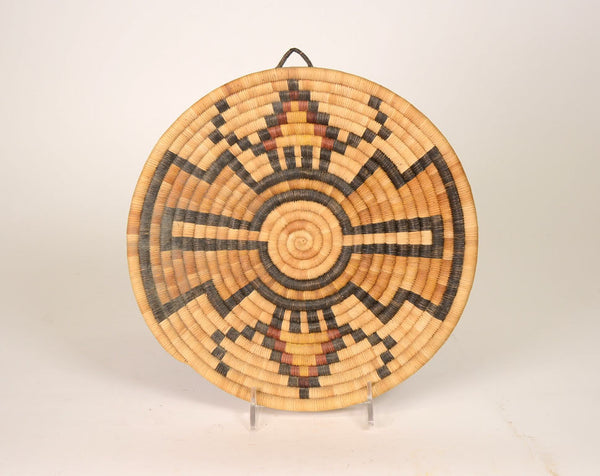 Hopi Coiled Basket Tray with Water-Bug / Storm Clouds and Lightning motif