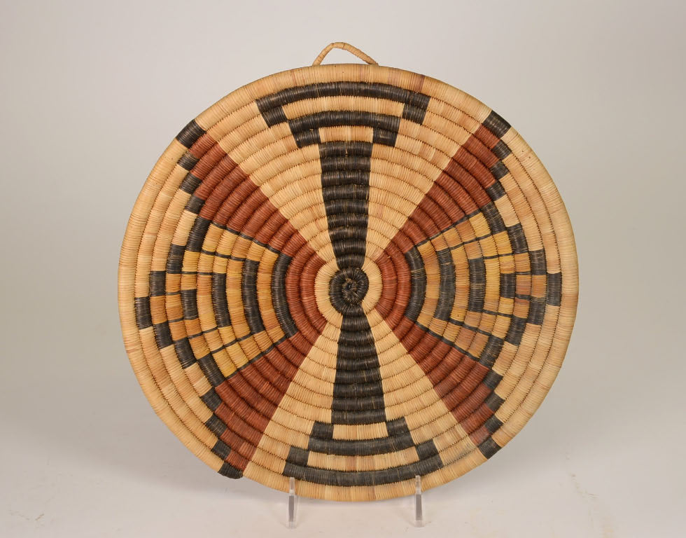 Hopi Coiled Basket Tray with Moth Motif