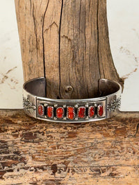 Navajo Bracelet by Melissa Yazzie with 7 Coral Settings