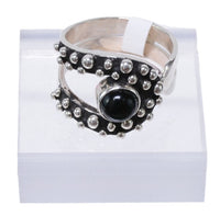 Navajo Ring: Black Onyx Horse Shoe with "Raindrop Balls" Size: 6