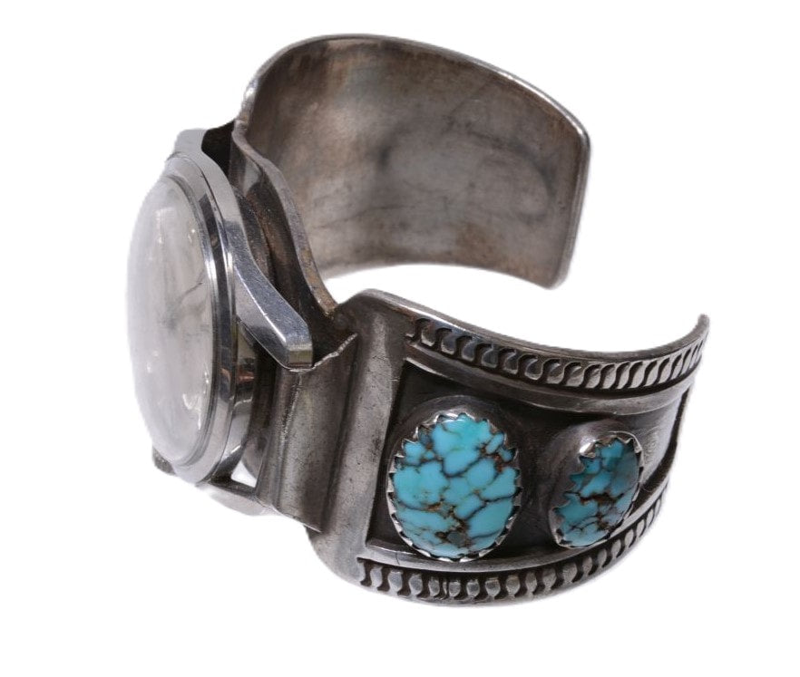 Fine Navajo Watch Bracelet cuff with High Grade Natural Nevada Blue Ridge Turquoise
