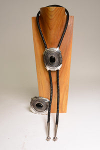 Navajo Bolo / Buckle Set Sterling Silver and Onyx by Tommy (Thomas) Singer