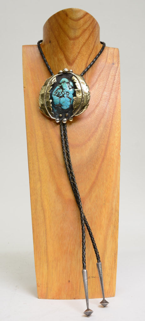 Large Turquoise and Gold Plated Sterling Silver - Signed GHM Cherokee Silversmith