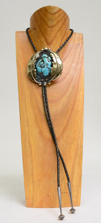 Large Turquoise and Gold Plated Sterling Silver - Signed GHM Cherokee Silversmith