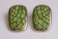 Green Gaspeite Navajo Inlay Earrings, stamped M, possibly Arnold Maloney