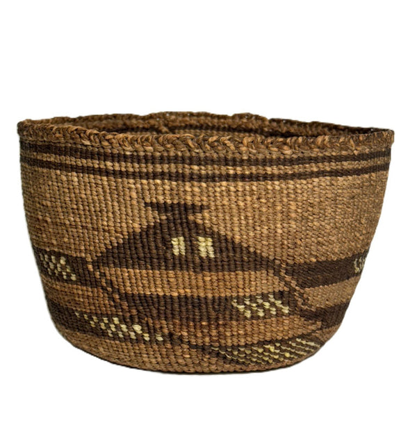 Klamath Basket with Yellow dyed bird quill