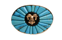 Navajo Buckle, Ram in center, Sterling Silver - Gold plate