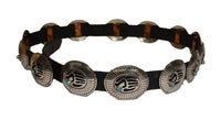 Navajo Concho Belt with Bear Claw Design and Turquoise by Fred Brown