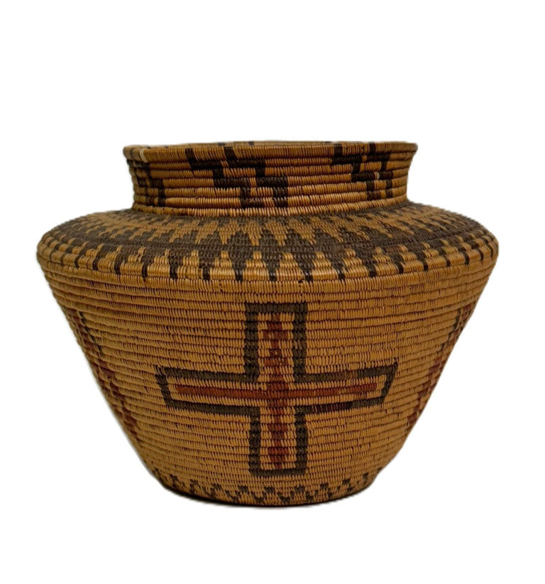 Panamint Polychrome Bottleneck Basket with Bird Quill