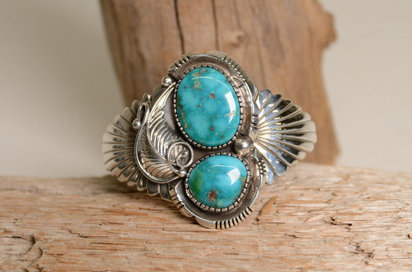 Navajo Sterling Silver Cuff Bracelet, Blue Gem Turquoise by Charlton Draper