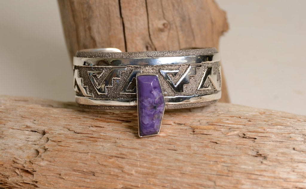 Navajo Sterling Silver and Sugilite Cuff Bracelet by Richard Hoskie