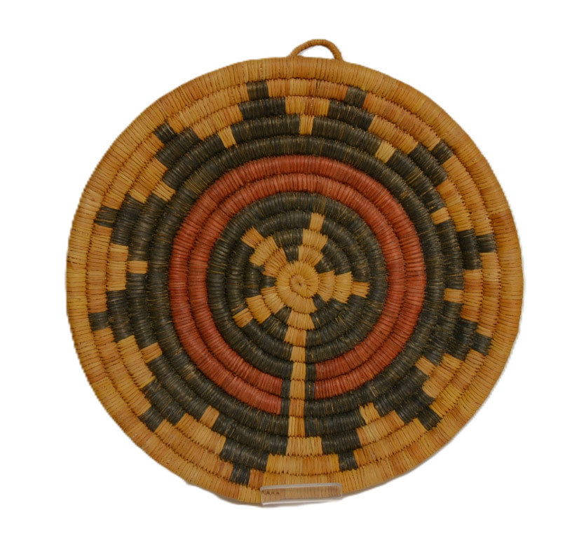 Hopi Coiled basket, Wedding tray motif with deep patina and fine weave.