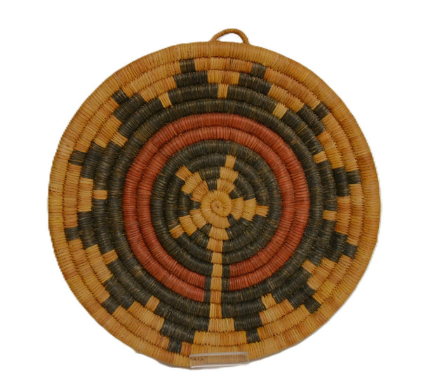 Hopi Coiled basket, Wedding tray motif with deep patina and fine weave.