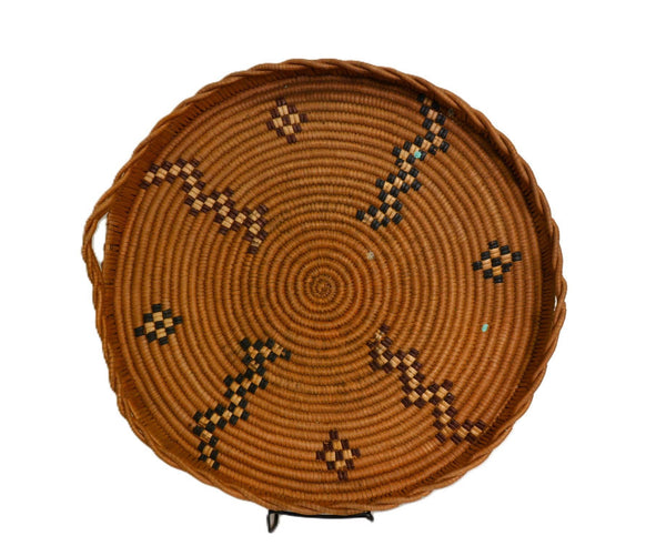Thompson River Salish Basket tray with handles and braided rim finish