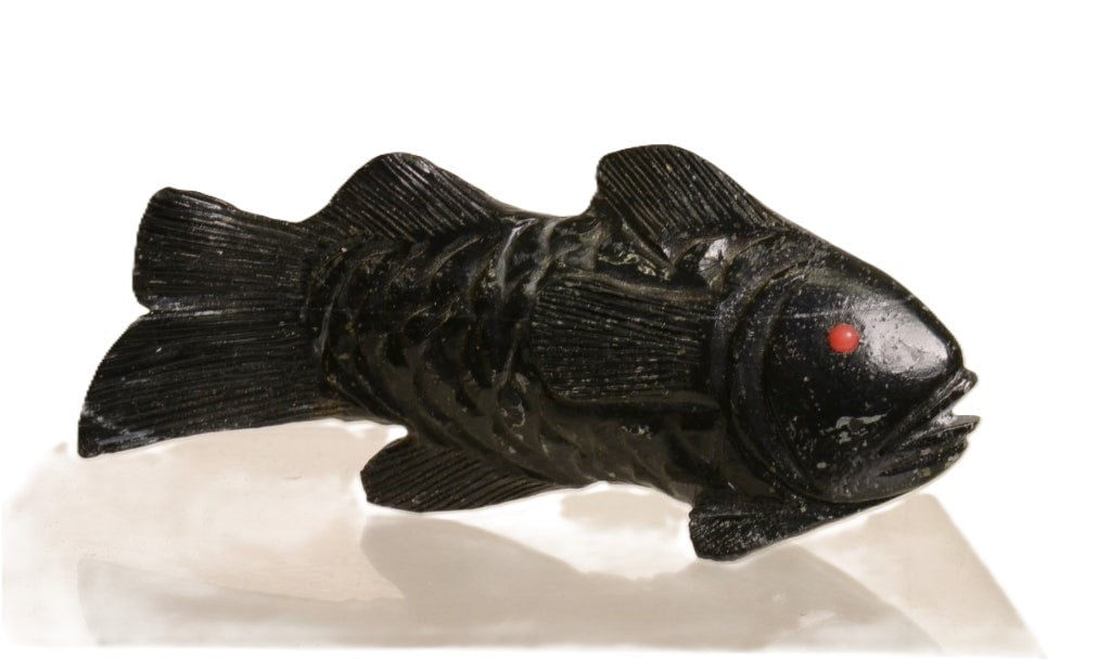 Zuni Black Marble Black marble Koi Fish Fetish Carving