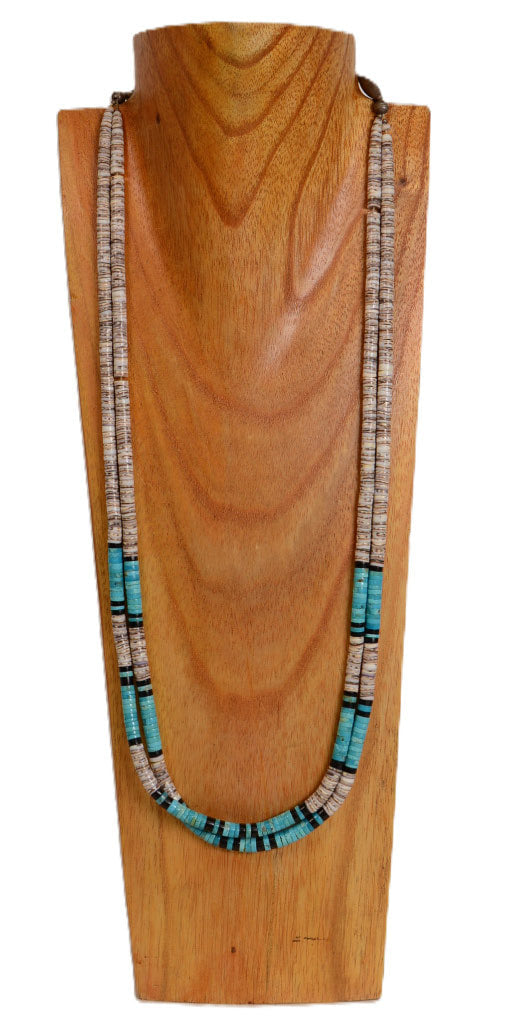 Navajo Rolled Turquoise and Shell Necklace
