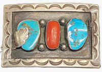 Navajo Hand Made Sterling Silver with Turquoise and Coral Buckle