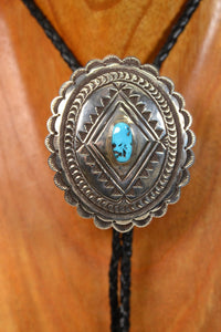 Navajo Bolo Tie- Sterling Silver Concho with Turquoise