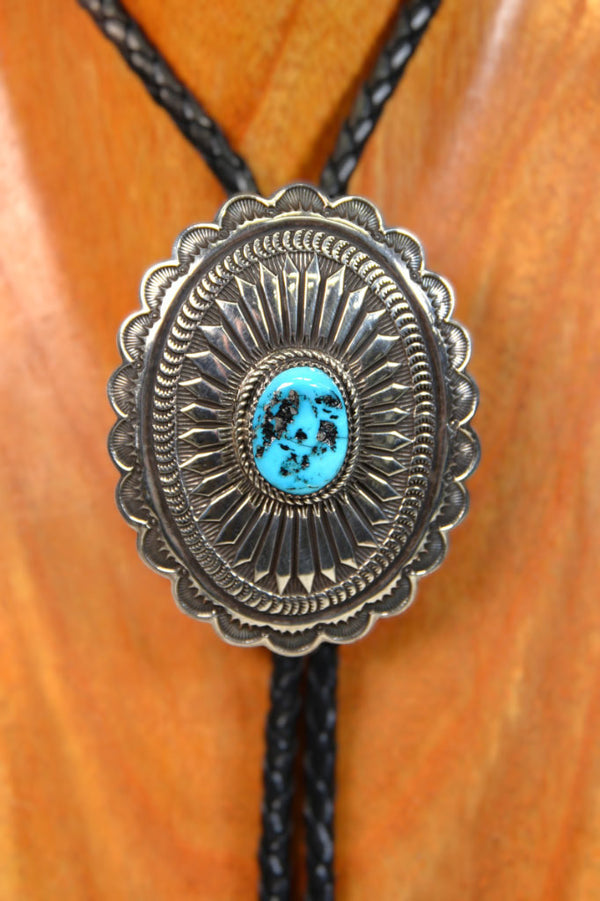 Navajo Turquoise and Silver Concho Bolo