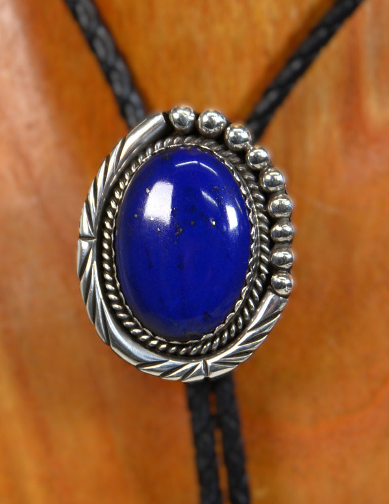 Navajo Lapis in Sterling Silver Bolo Tie