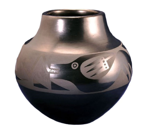 San Ildefonso Pueblo Black-on-Black Pottery Jar By Maria and Santana