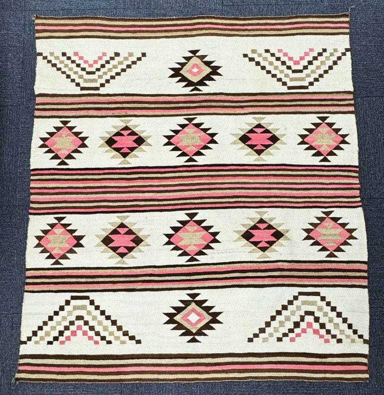 Antique Navajo Banded Classic Revival Blanket / Rug