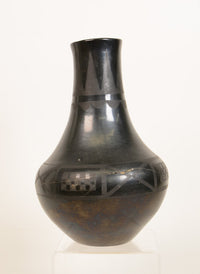 Maria Martinez Pottery Black on black Tall Jar, Maria & Julian, Signed "Marie"