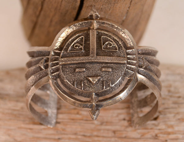 Navajo Sand Cast Sunface Cuff Bracelet- Sterling Silver