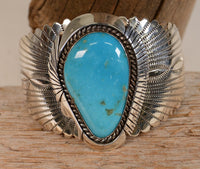 Large Navajo Cuff  Bracelet with Large Turquoise