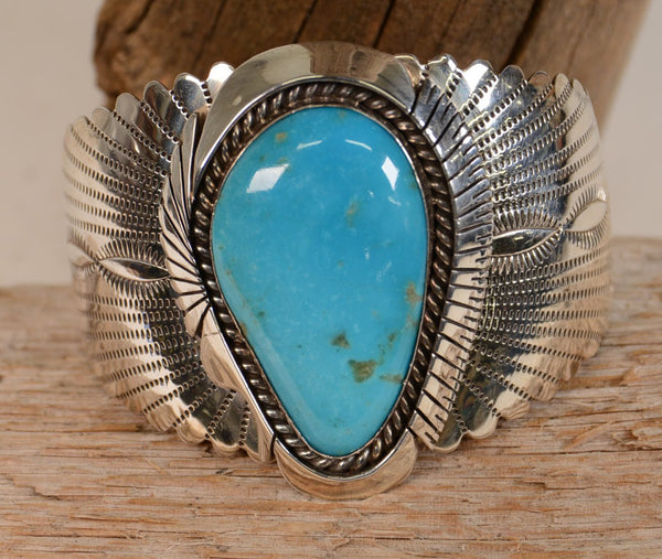 Large Navajo Cuff  Bracelet with Large Turquoise