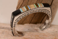 Navajo Cuff Bracelet: Elaborate Inlay and Tall profile design; "BH"