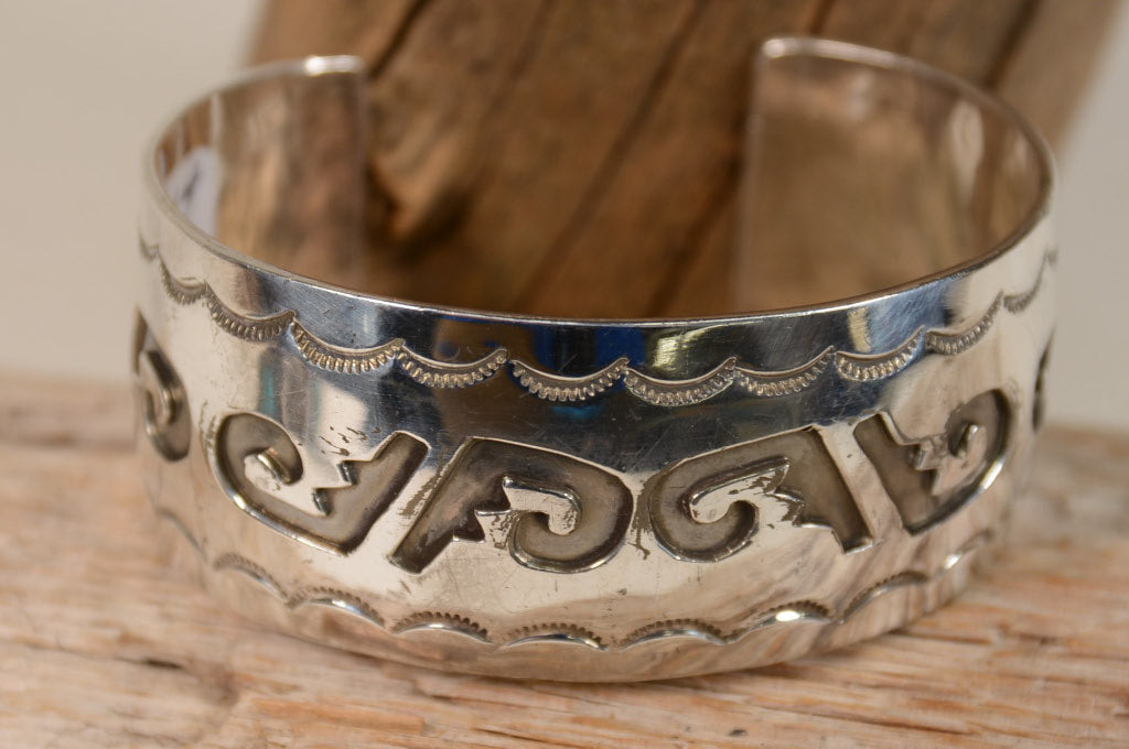 Navajo Silver Overlay  Bracelet - "JN Sterling"